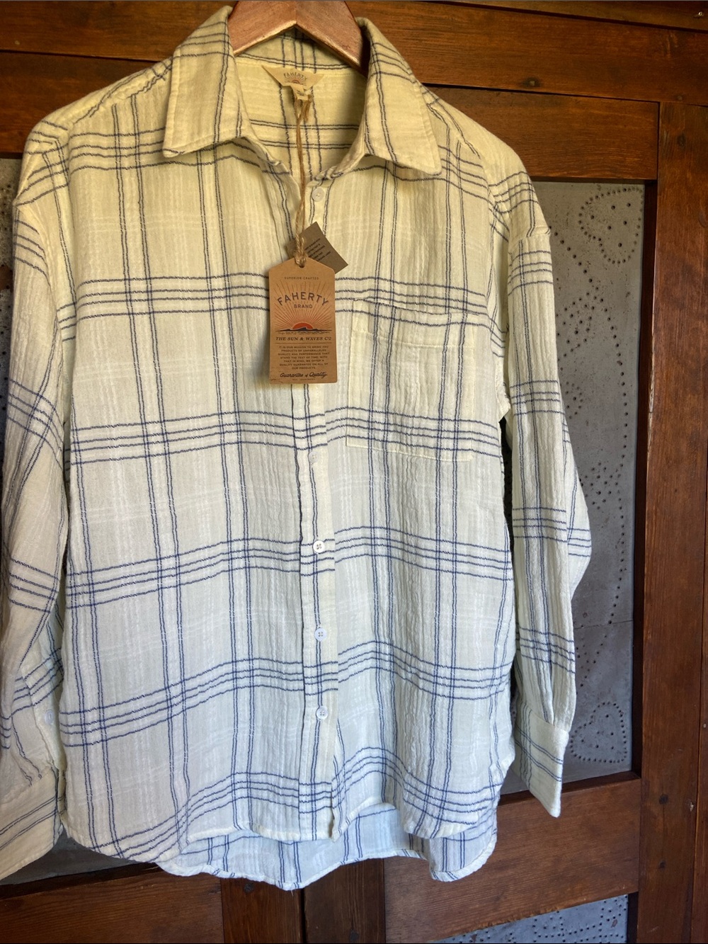 NWT Faherty Dune Cotton Gauze Relaxed Shirt Plaid Organic Size M